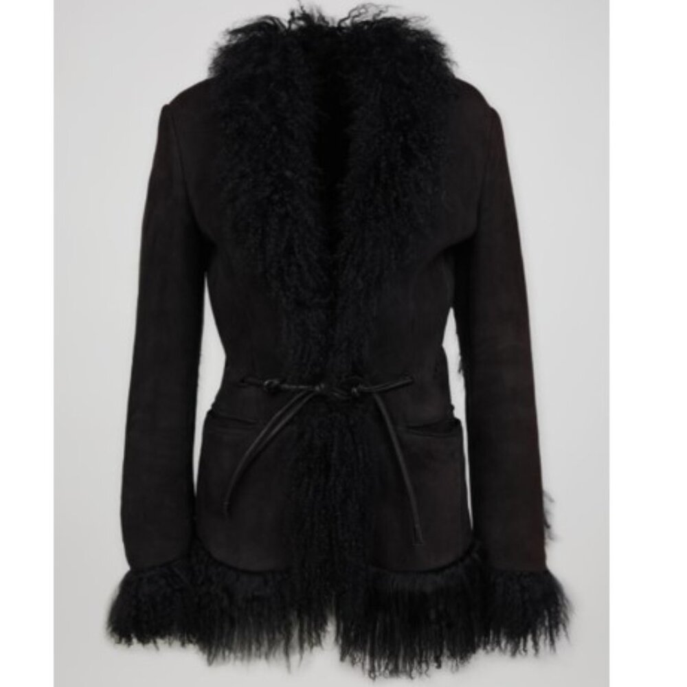 Gucci Tom Ford Era F/W 1999 Black Suede and Shearling Coat 90s Y2K Vintage